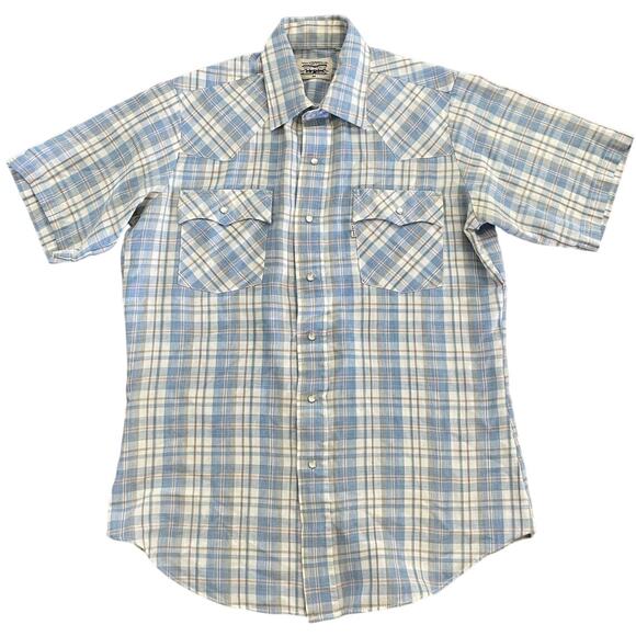 Vintage Levi's Western Plaid Pearl Snap White Tab Short Sleeve Shirt Mens Medium - Picture 1 of 6